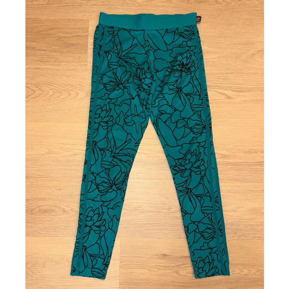 Addidas Pharrell Williams teal green leggings black floral womens size Small